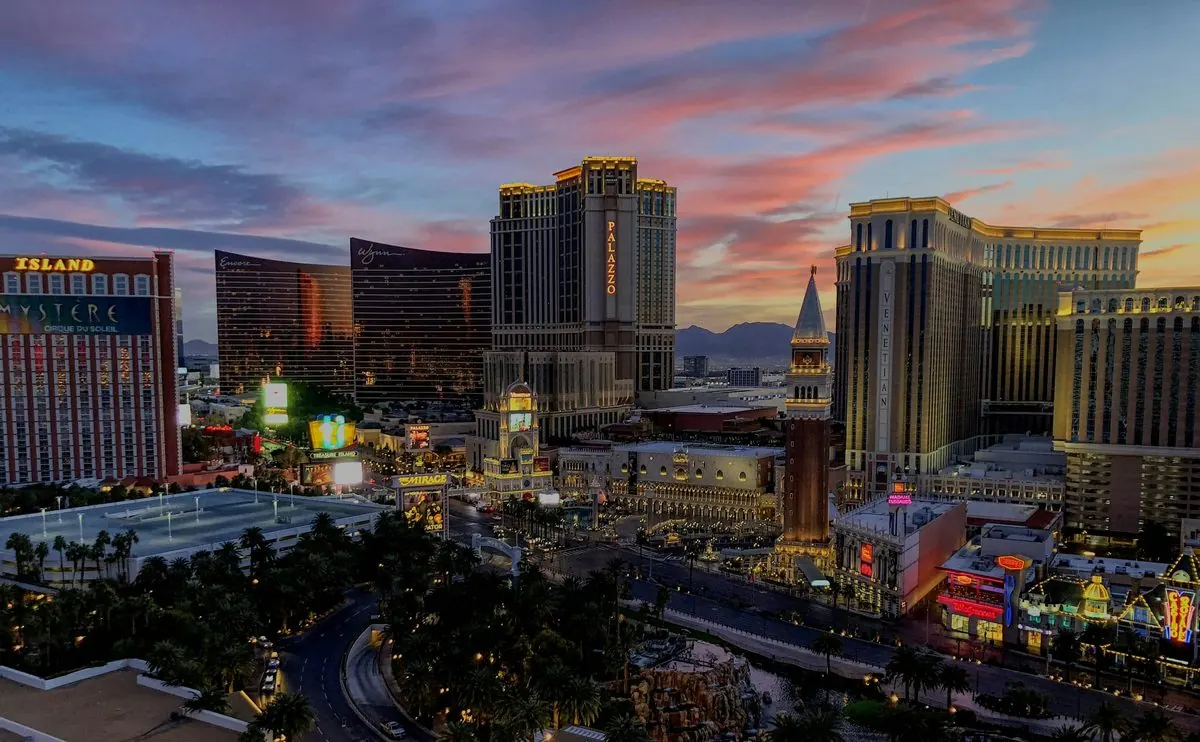 Las Vegas Strip skyline at sunset